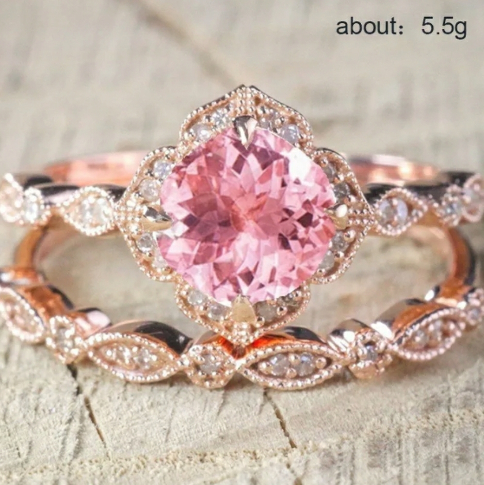2pcs Rose Gold Pink Saphire Set - Picture 3 of 4
